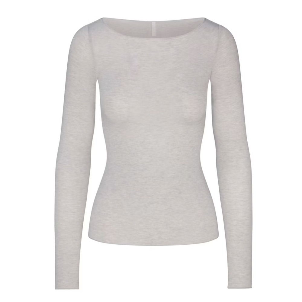 Skims Sheer Modal Long Sleeve Boat Neck T-Shirt LS-LST-6143W Mist Medium